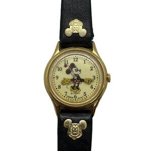 Vtg Lorus Disney World Minnie Mouse Quartz Watch V515-6080 Rotating Hands Black